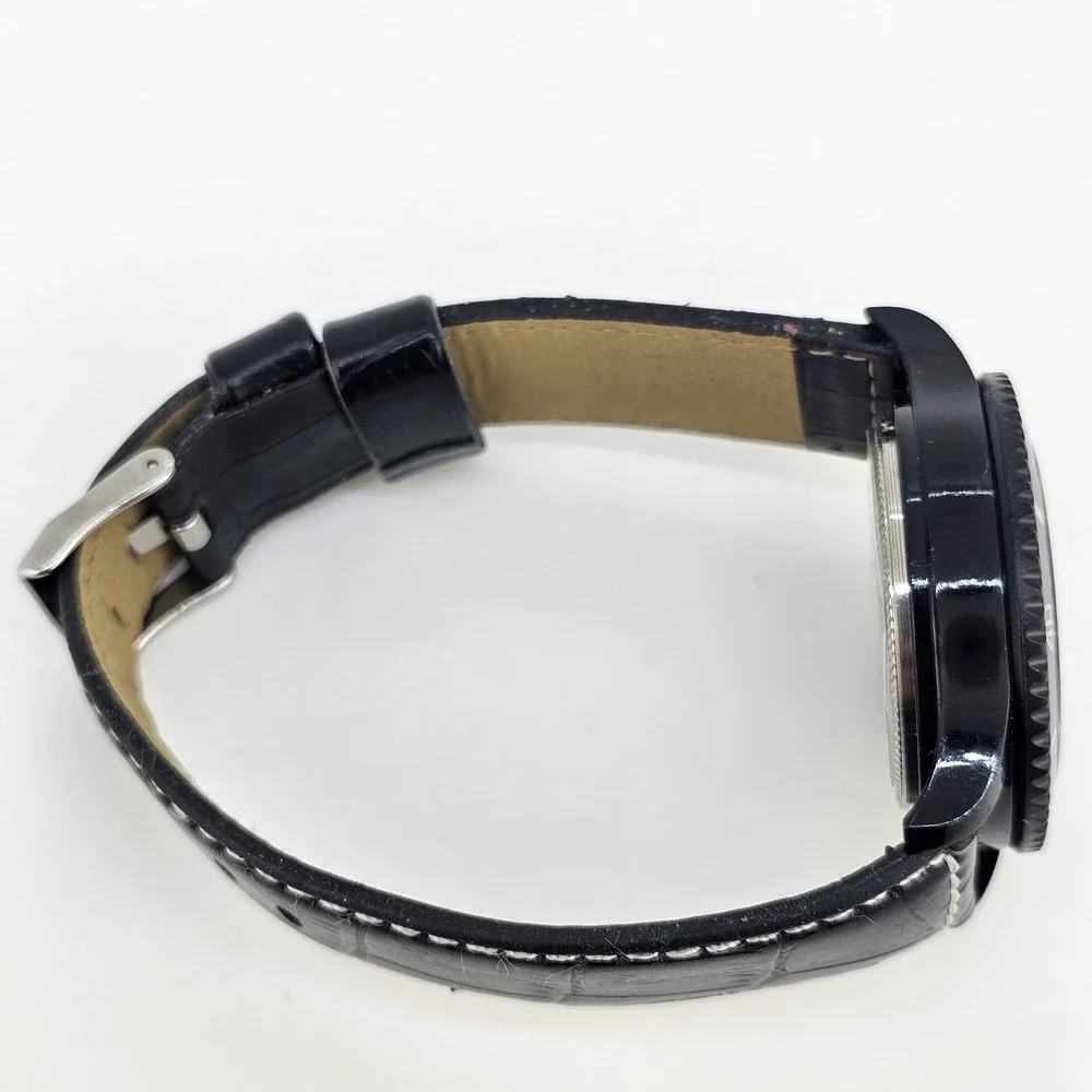 40MM Women's Watch Zebra Dial Black Case Black Leather Bands New Battery‎